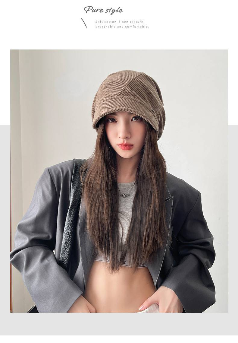 Autumn And Winter Fashion Letters Big Head Circumference Versatile Korean Style Baotou Hat_voghion.com