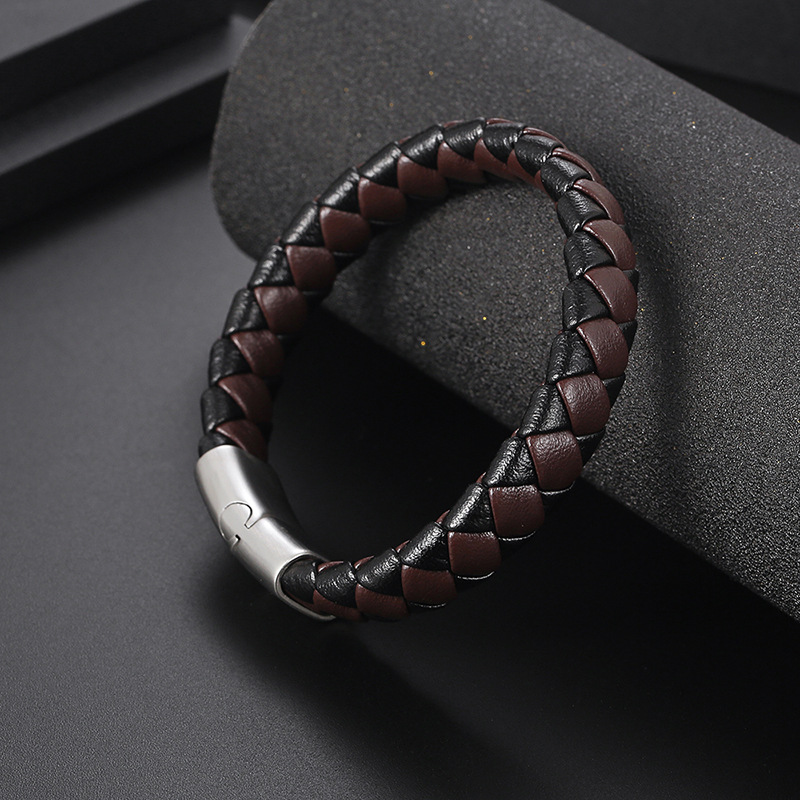 Bangles IMI Titanium Steel Magnetic Buckle Men's Leather Hand Braided Bracelet Simple Retro Wide Bracelet Color Gift Leather Bracelet YL258_voghion.com