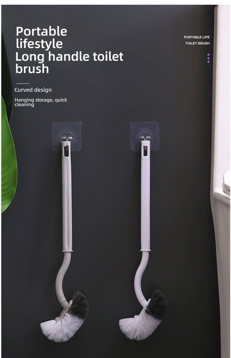 Flexible Long Handle Toilet Brush With Soft Bristles, Space-Saving Hanging Design For Effective Bathroom Cleaning (Grey/White)_voghion.com