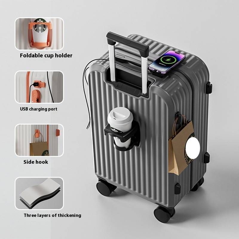 Durable ABS+PC Luggage With 360° Spinner Wheels - Travel, Business & College Carry-On Suitcase With USB Port & Cup Holder Options_voghion.com
