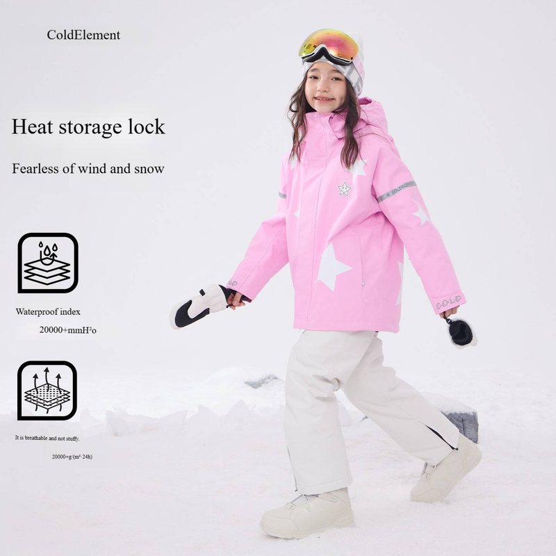 Conjunto de jaqueta e calça de esqui infantil – Macacão de neve impermeável para meninos e meninas com detalhes refletivos (roxo glaciar/rosa diamante/azul/verde-amarelo)_voghion.com