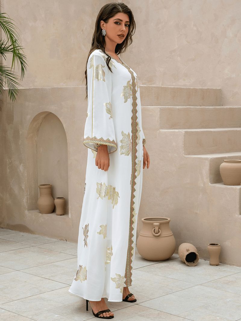Dameskleding Midden-Oosten Nieuwe Hot Moslim Dames Avondjurk Bloem Hot Stamping Dubai Robe_voghion.com