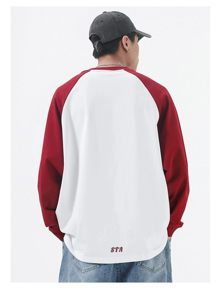 Mann kleidung der Schwere Klett stickerei langarm T-shirt jungen mode marke reine baumwolle lose paar_voghion.com