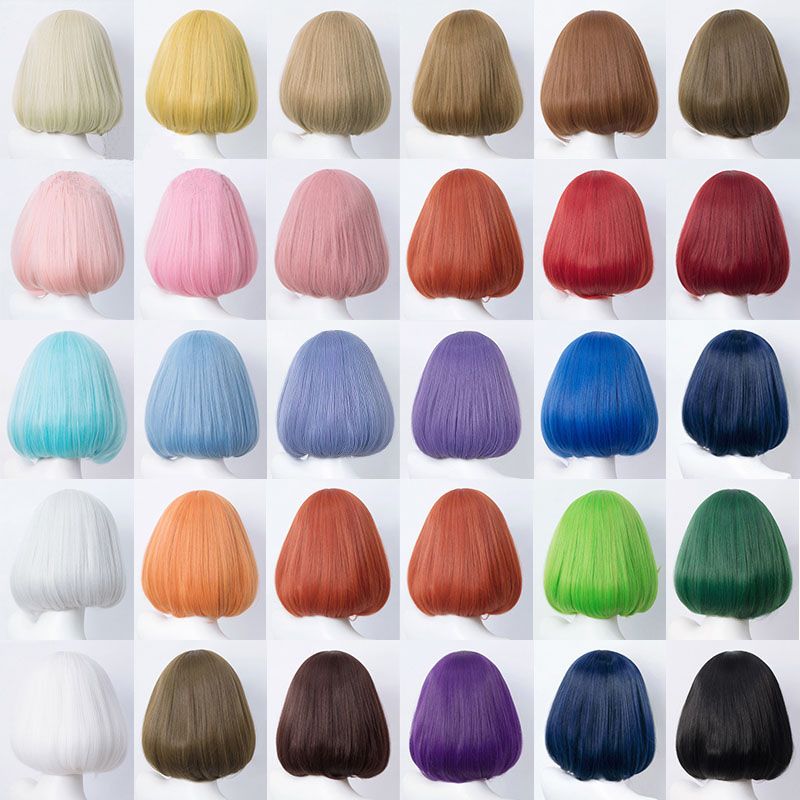 Hot selling TALANG Synthetische Korte Bob Steil Haar 35 CM Met Trimbare Pony Lolita Ombre Roze Rood Blauw Paars Cosplay pruik Voor_voghion.com