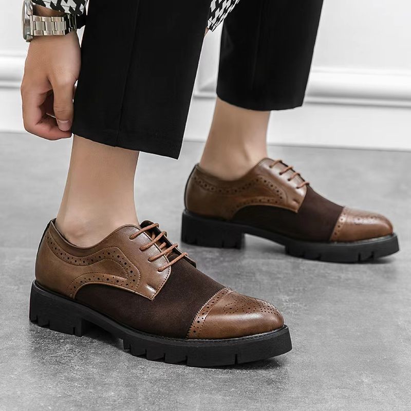 Unbeatable Quality Blok Carved Leather For Men's Business Formal Wear, Youth Brown Casual British Thick Sole Height Increasing Wedding_voghion.com