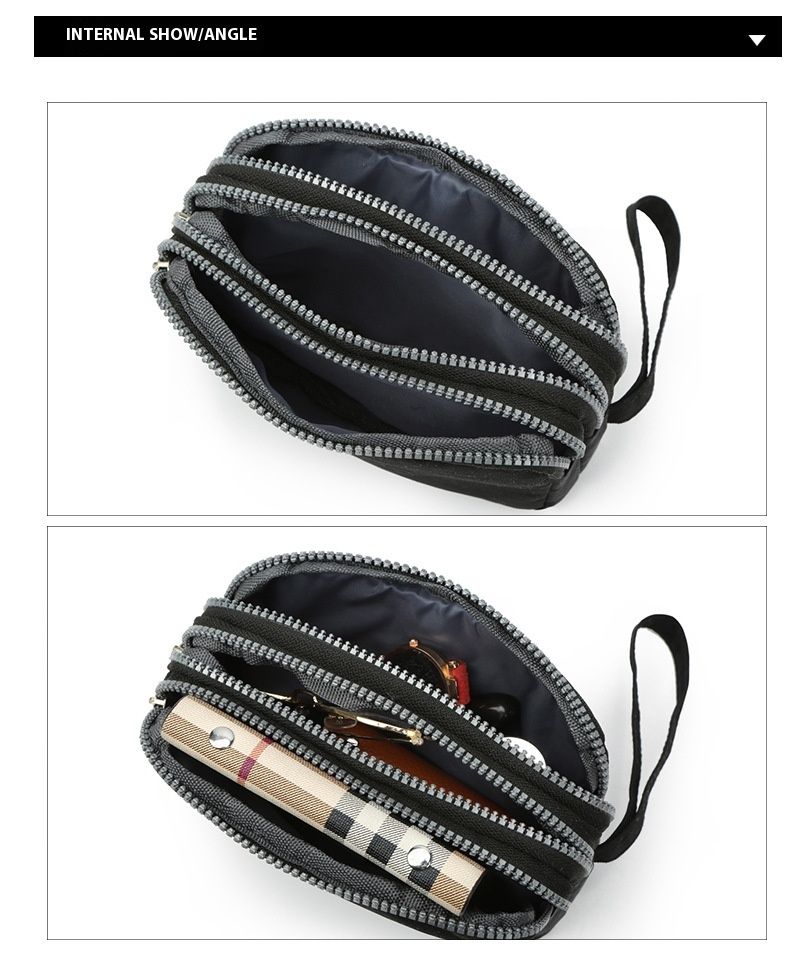 Ny vasket denim dametaske med tre lag lynlås, vandtæt møntpung, makeuptaske, mobiltelefontaske, håndholdt, bærbar taske, lille, firkantet taske_voghion.com