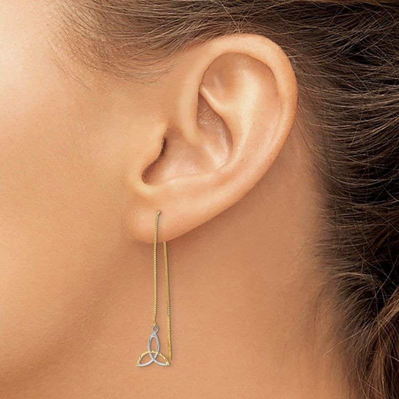 14k W/Rhodium D/C Box Chain Celtic Knot Threader Earrings_voghion.com