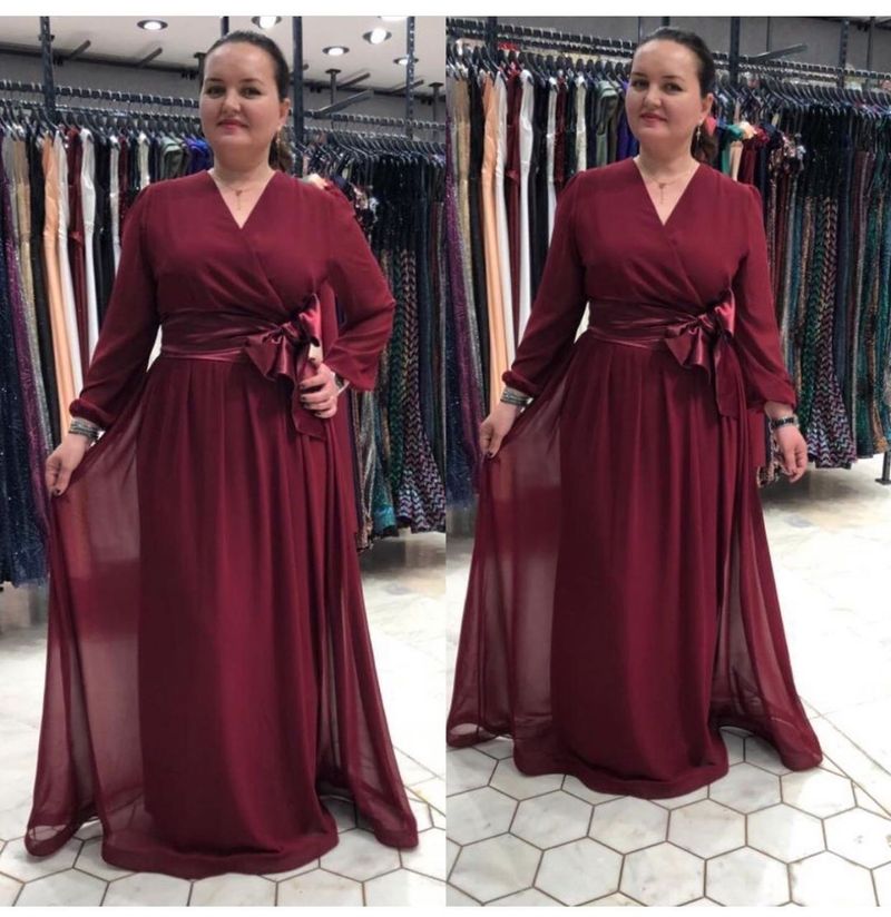 Plus Size Damenbekleidung Chiffon Seide Taille Schleife Abendkleid Kleid_voghion.com