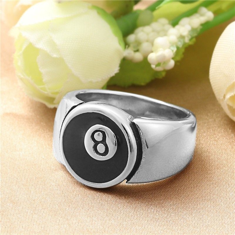 Anello da biliardo da uomo in acciaio al titanio con numero 8, stile retrò, accessori per uomo e donna, anello in acciaio inossidabile con numero 8 nero_voghion.com