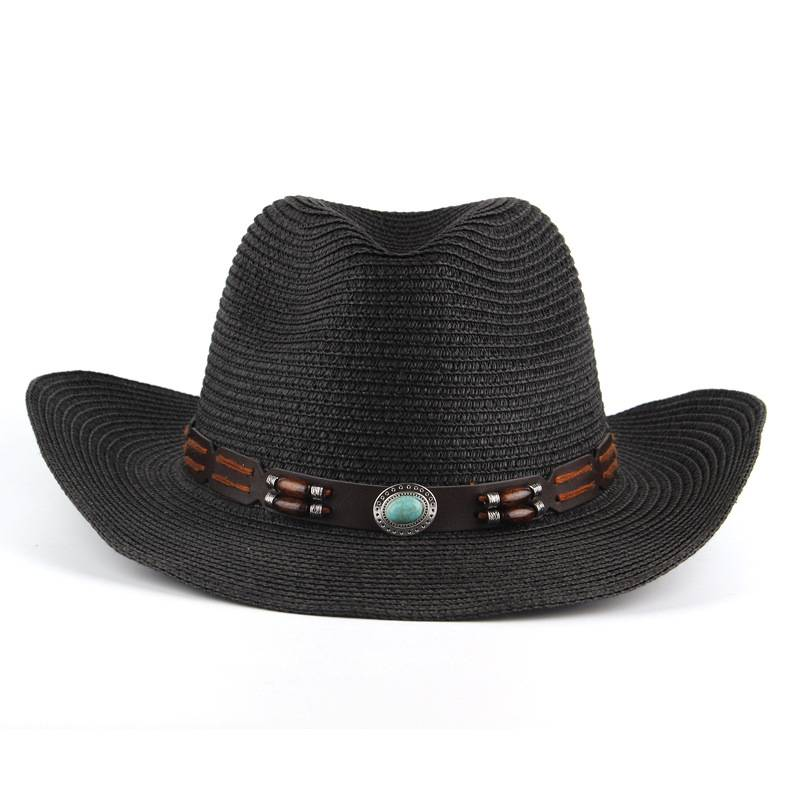 Commerce extérieur transfrontalier unisexe style américain western cowboy chapeau de paille chapeau à bord incurvé en gros voyage en plein air chapeau décontracté_voghion.com