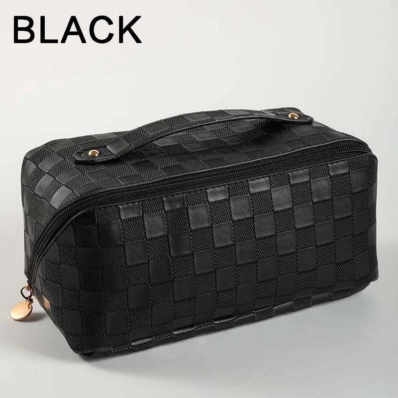 1PC Multifunctional Chequered Cosmetic Bag For Women, Make-up Bag, Luxury Wash Bag, Pillow Bag, Large Capacity Bag_voghion.com