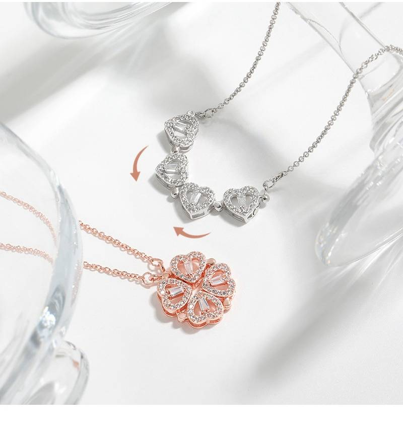 Ciondolo a forma di cuore con un cuore collegato e un senso di design di nicchia Collana con trifoglio a forma di cuore indossabile da più persone_voghion.com