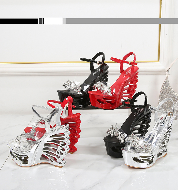 Women's Strappy High Heel Sandals - Rhinestone Decor & Comfortable Platform For Parties_voghion.com