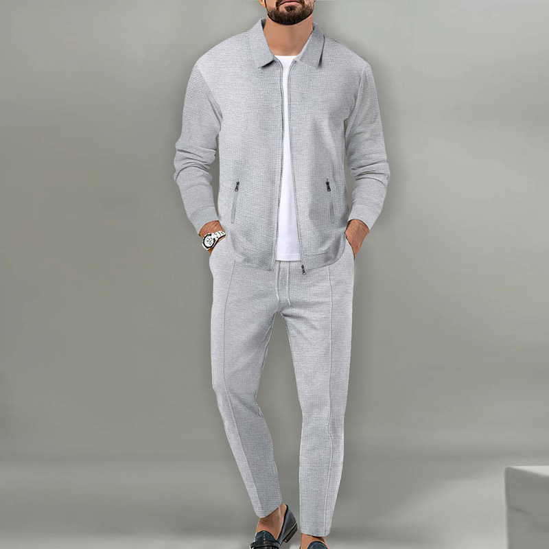 2025 Fashion Tracksuits Men's Lapel Long Sleeve Sweatshirts + Lace-Up Sweatpants 2 Piece Casual Sport Sets S-3XL_voghion.com