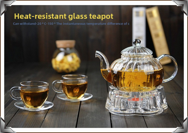 Hittebestendige glazen theepot met warmhoudelement - Verdikte transparante bloementheepot voor kruiden- en bloementhee (geschikt voor gebruik op het fornuis, klassiek pompoenontwerp)_voghion.com