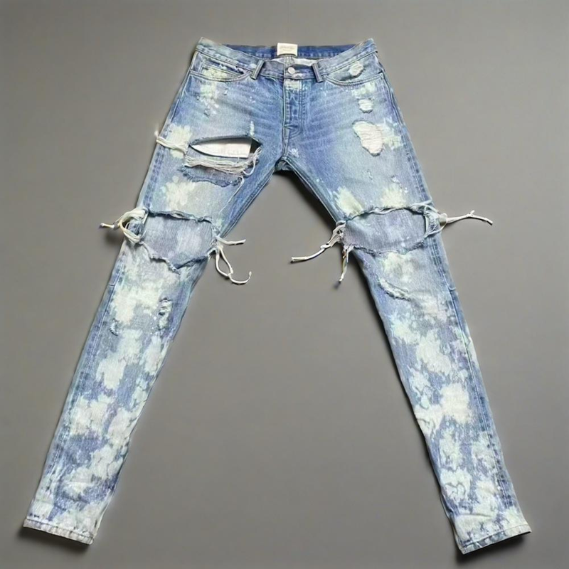 Pantalon homme à fermeture éclair, style déchiré, bleu vache, à pois Bieber, taille S, tendance streetwear_voghion.com