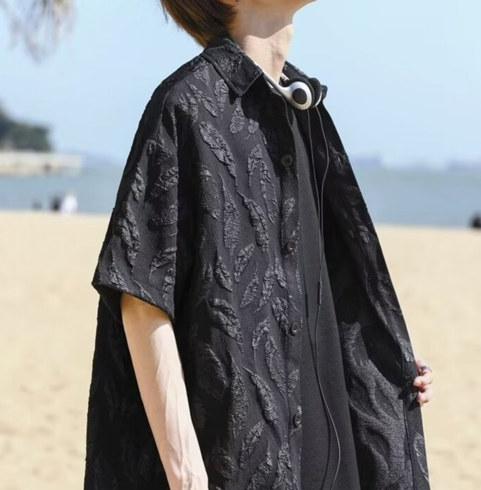 Tassel Design Shirt Men's Summer Loose New Chinese Style Short Sleeved Shirt Trendy Casual Handsome Half Sleeved Jacket_voghion.com