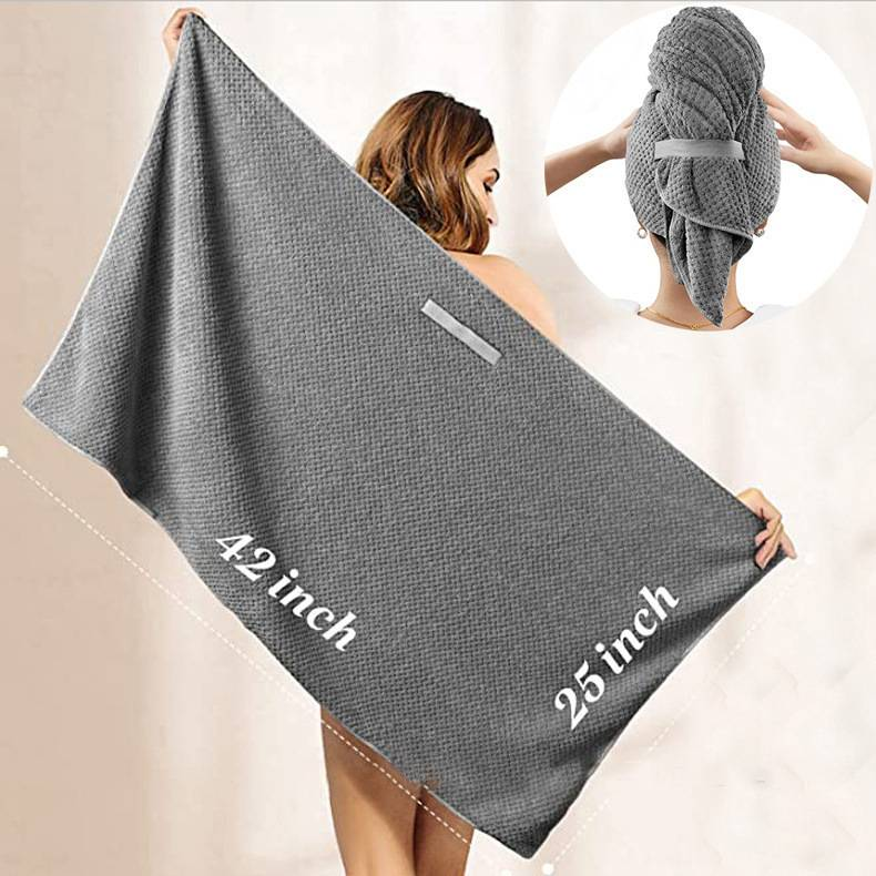 Large Women's Hair Drying Towel - Microfiber Wrap With Elastic Band For Frizz - Free Quick Drying Of Wet Hair_voghion.com