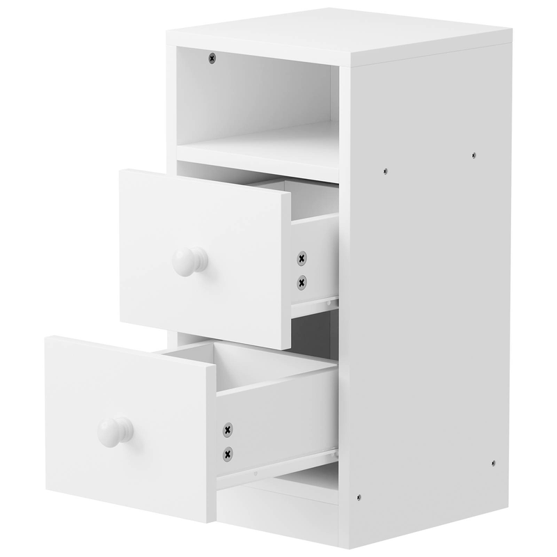 Set mit 2 weißen Nachttischen – 25 x 30 x 60 cm, laminierte Spanplatte, 2 Schubladen + offenes Regal, minimalistischer Nachttisch (weiß)_voghion.com