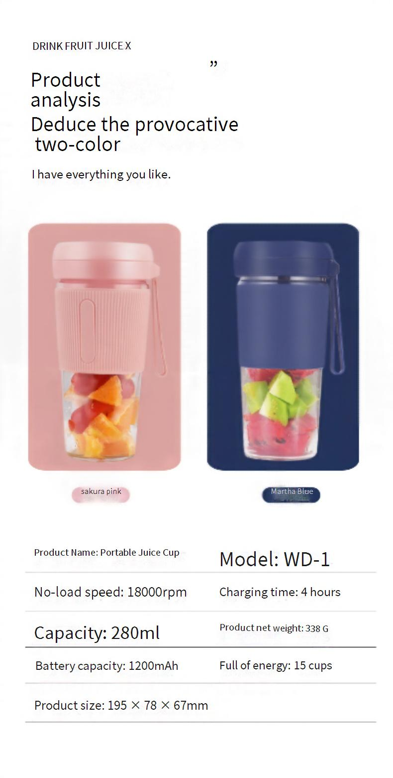 Portable USB Rechargeable Mini Blender For Smoothies, Juices & Shakes - 400ml Travel-Friendly Fruit Juicer With 4 Blades, 18000 RPM_voghion.com