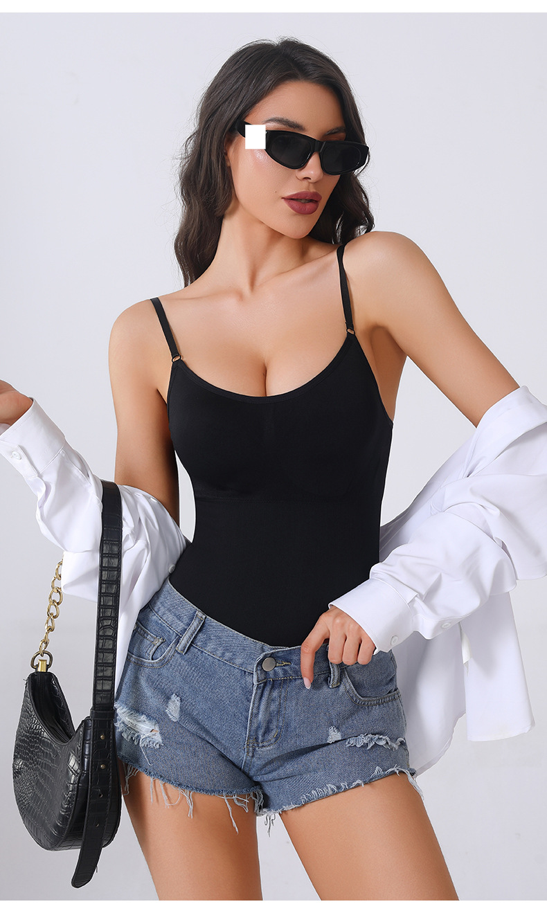 Shapewear Bodysuit With Chest Pad One Piece Body Shaper, Tummy Tightening Elastic Hip Lifting Corset, Tight Suspenders, Body Shaping, Slimming Tight_voghion.com
