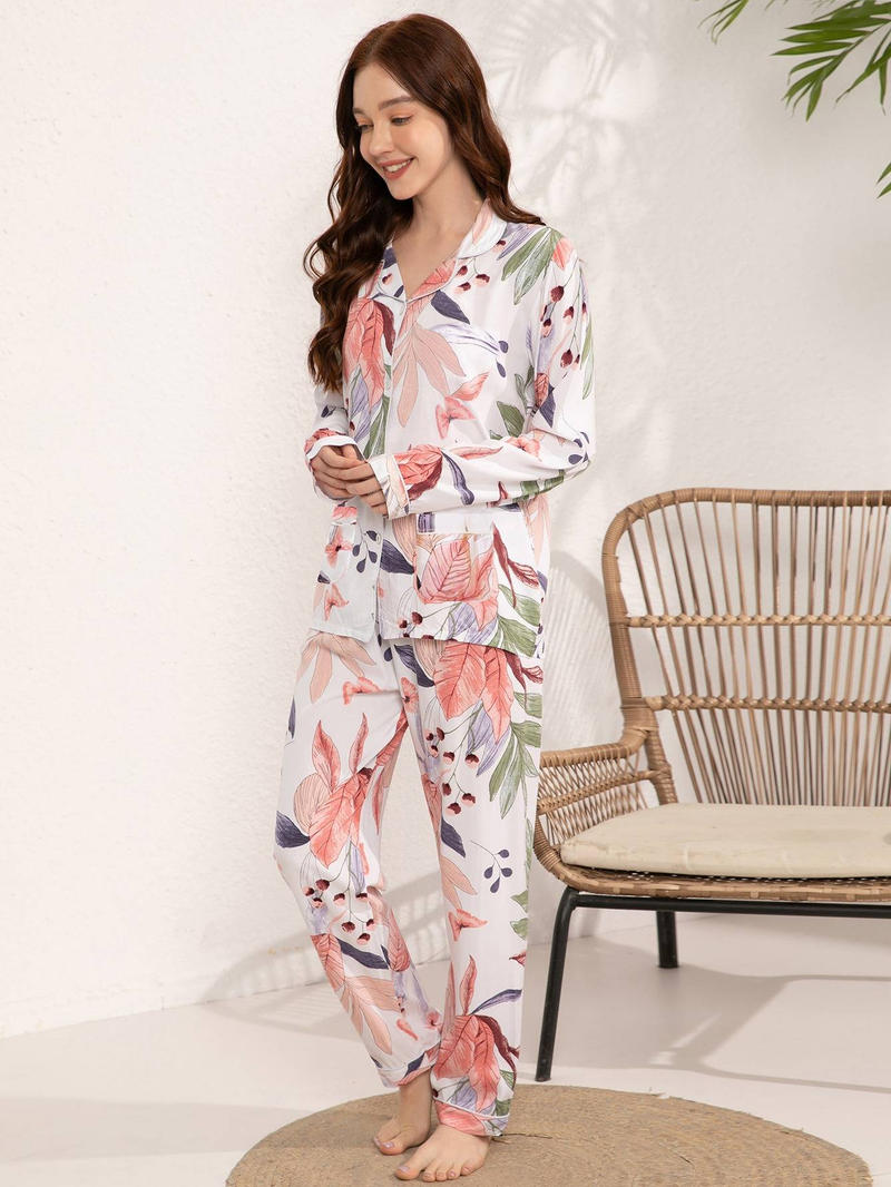Autumn New 100% Adhesive Long Sleeved Pants Women's Sleepwear Set 3XL Plus Size Long Sleepwear Women's Home Sleepwear_voghion.com