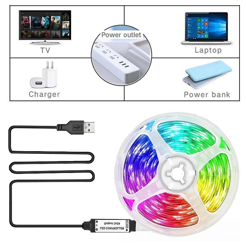 Tira de luces LED RGB de 5 V con control remoto de 24 teclas: barra de luz USB inteligente que cambia de color para retroiluminación de TV, juegos y decoración del hogar._voghion.com