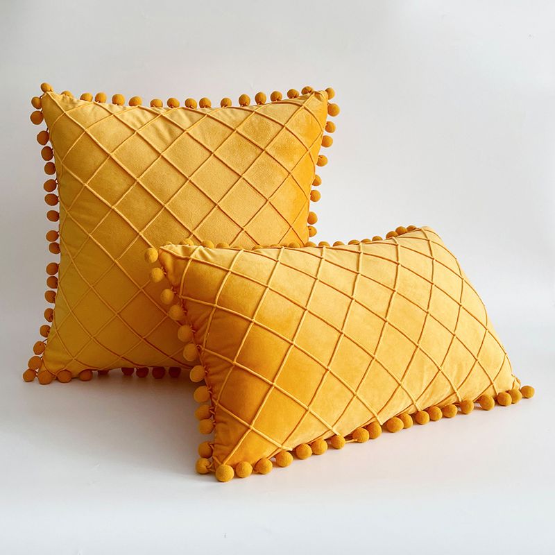 Fodera per cuscino in velluto con nappe e motivo trapuntato a rombi - Morbida fodera per cuscino per divano, letto, ufficio_voghion.com