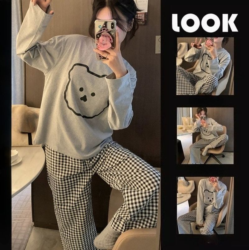 2025 Autumn/winter Home Suit Set, Long Sleeved Sleepwear Set, Can Be Worn Externally, Sports Suit, Long Pants, Casual Cartoon Pullover_voghion.com