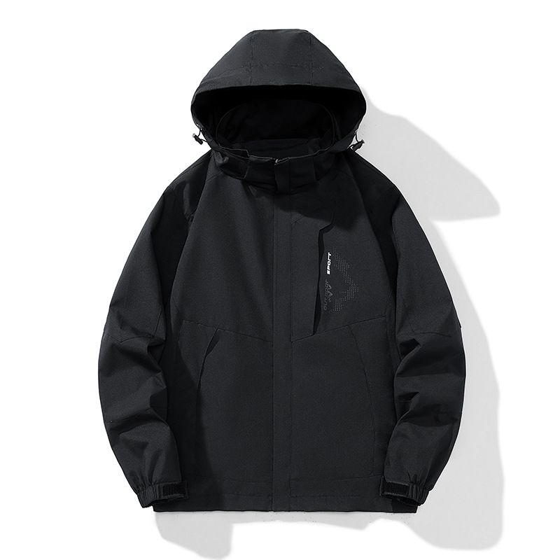 Wasserdichte und winddichte Herrenjacke mit Kapuze – Leichte Outdoor-Wanderjacke für Bergsteigen und den Alltag (Schwarz/Dunkelgrau, M-5XL)_voghion.com