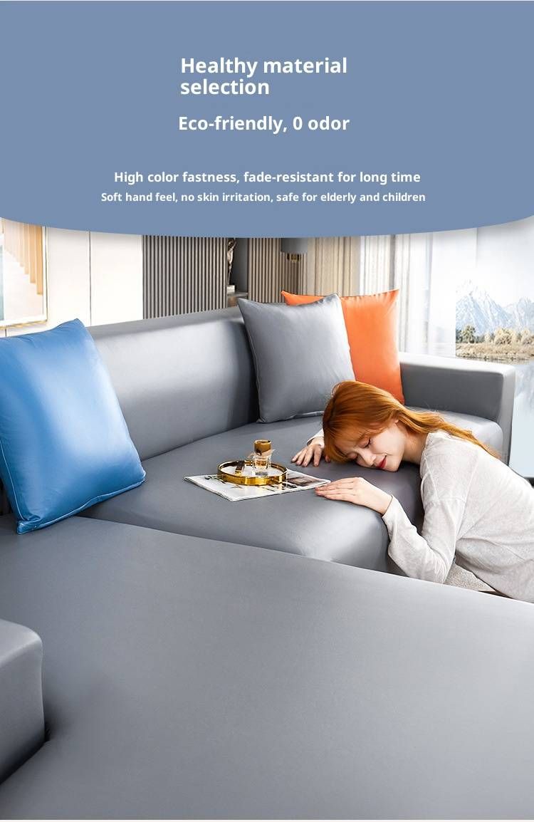 Universeller Stretch-Sofaüberzug – Wasserdichtes Polyestergewebe, Rundumschutz für Ecksofas (Grau/Blau/Orange, Einfache Montage)_voghion.com