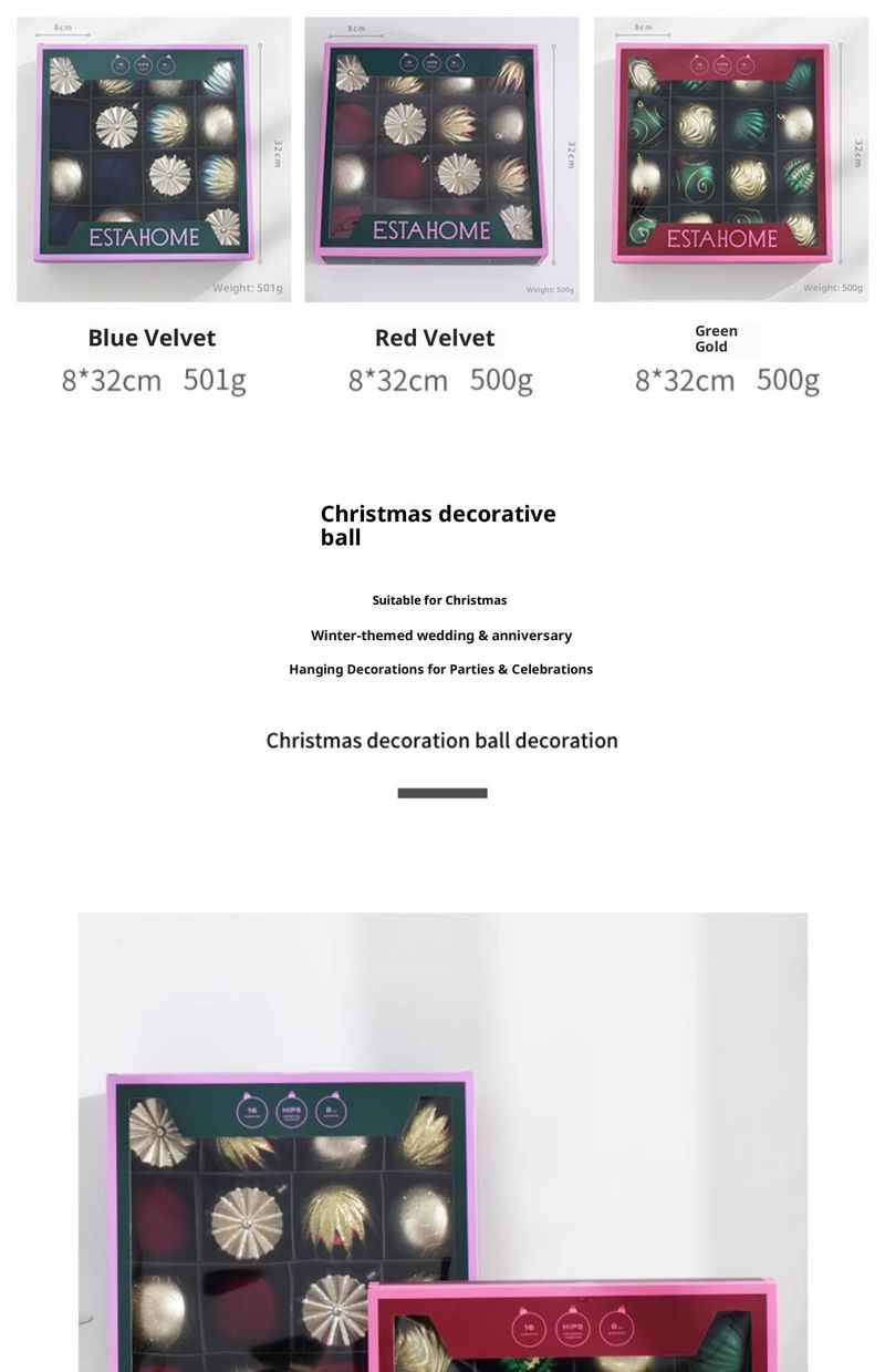 Modern Christmas Ornament Set - Velvet & Metallic Geometric Hanging Balls For Stylish Tree Decor (Red/Green/Gold/Rose Gold, Assorted Shapes)_voghion.com