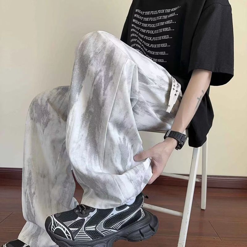 Pantaloni larghi alla moda, comodi e traspiranti, da uomo, estivi, con gamba larga e drappeggio alla moda, in stile tie-dye_voghion.com