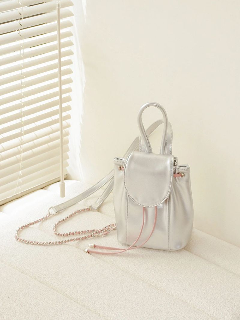 2024 Nuova borsa a catena in argento per studentessa universitaria, mini zaino piccolo con coulisse_voghion.com