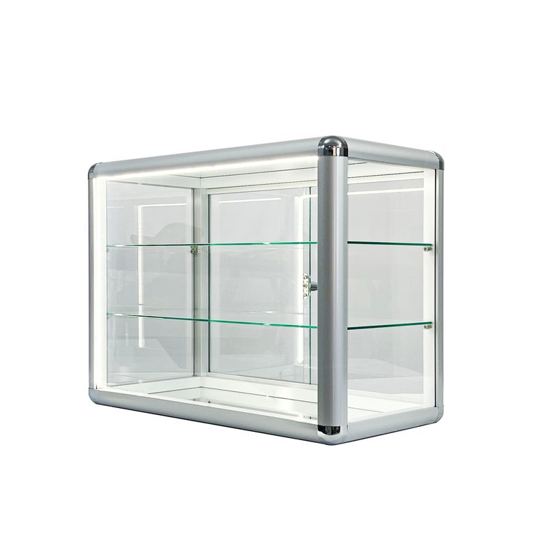Tempered Glass Top Display Cabinet With Sliding Glass Door And Lock, Standard Aluminum Frame, Display Cabinet With Sliding Glass Door, Lock And LED_voghion.com