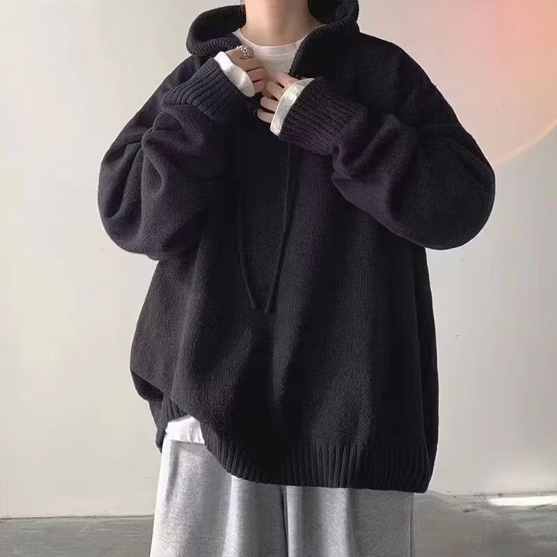 Maglione con cappuccio da uomo, stile coreano, stile pigro, versatile maglione lavorato a maglia alla moda per autunno e inverno_voghion.com