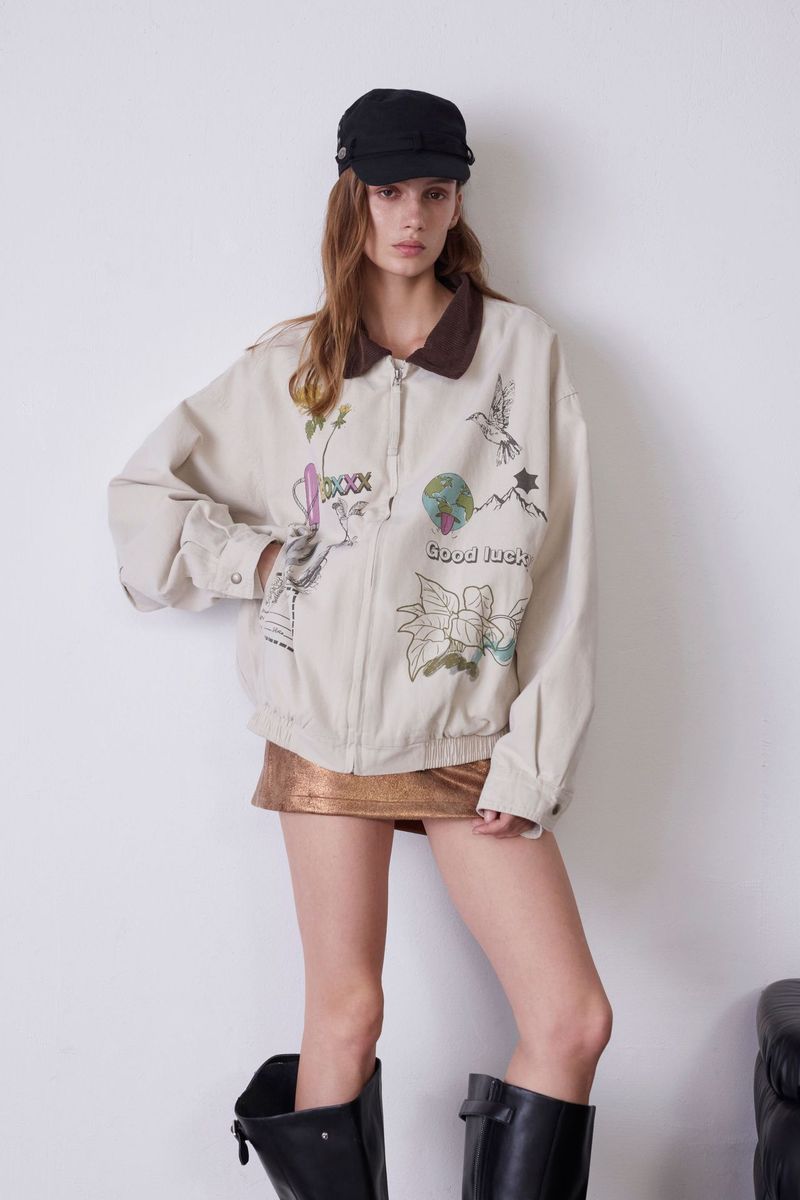 Eon Modish 25 Autumn New American Fashion High Street Floral Pattern Loose Jacket Coat_voghion.com