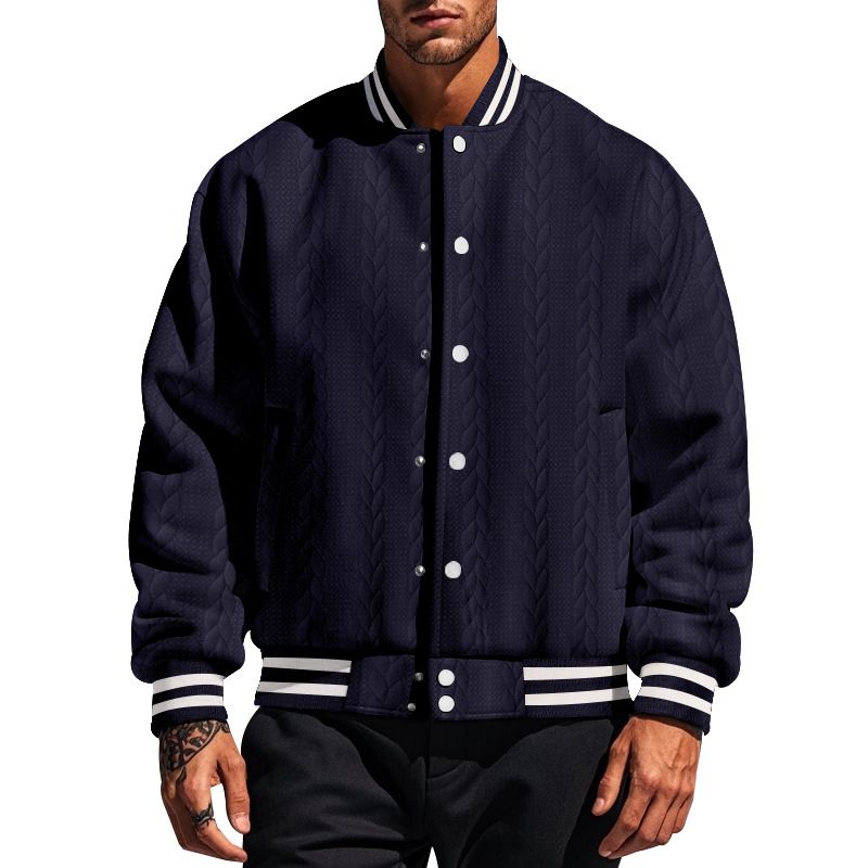 Suitable For All Seasons 2025 Spring And Autumn New Jacquard Button Design Casual Solid Color Men's Cardigan Baseball Jacket_voghion.com