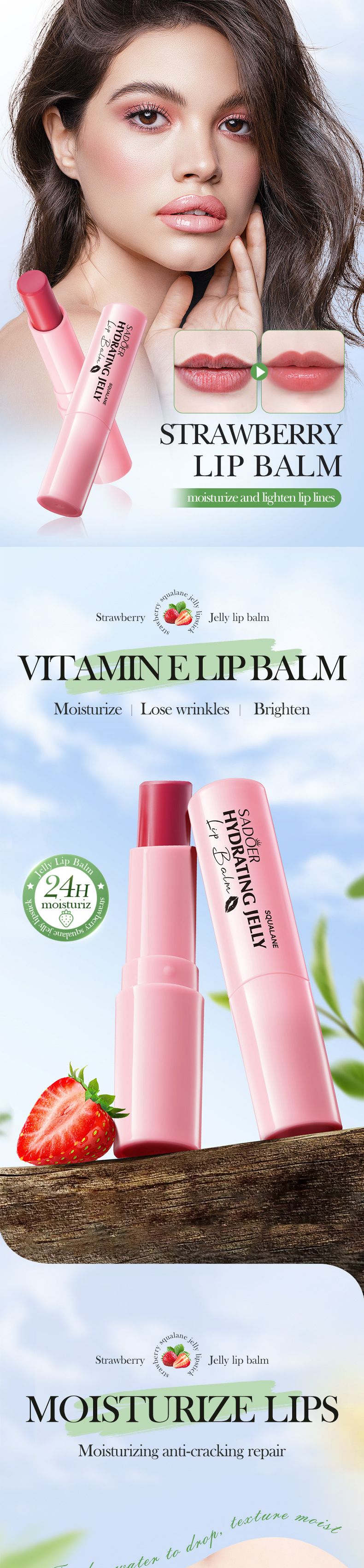 Balsamo labbra idratante anti-screpolature alla fragola, 3 g_voghion.com