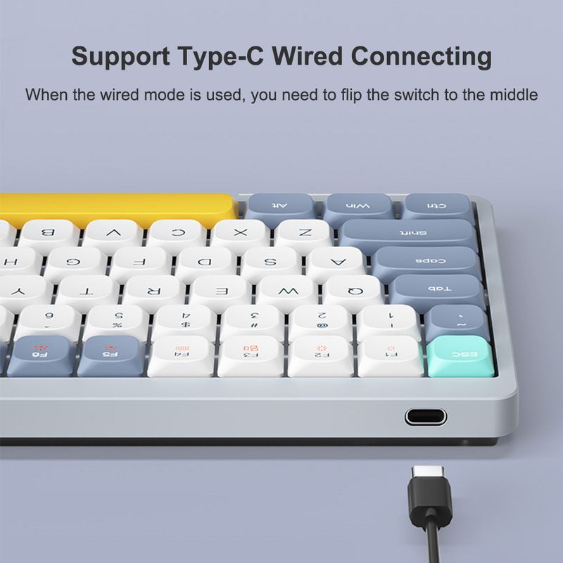 Kabellose mechanische Tastaturen mit 84 Tasten, 2,4 G + BT5.0 + Typ-C, 15 Lichteffekte, 5 Helligkeitsstufen, Tastatur für Tablet-Laptop_voghion.com
