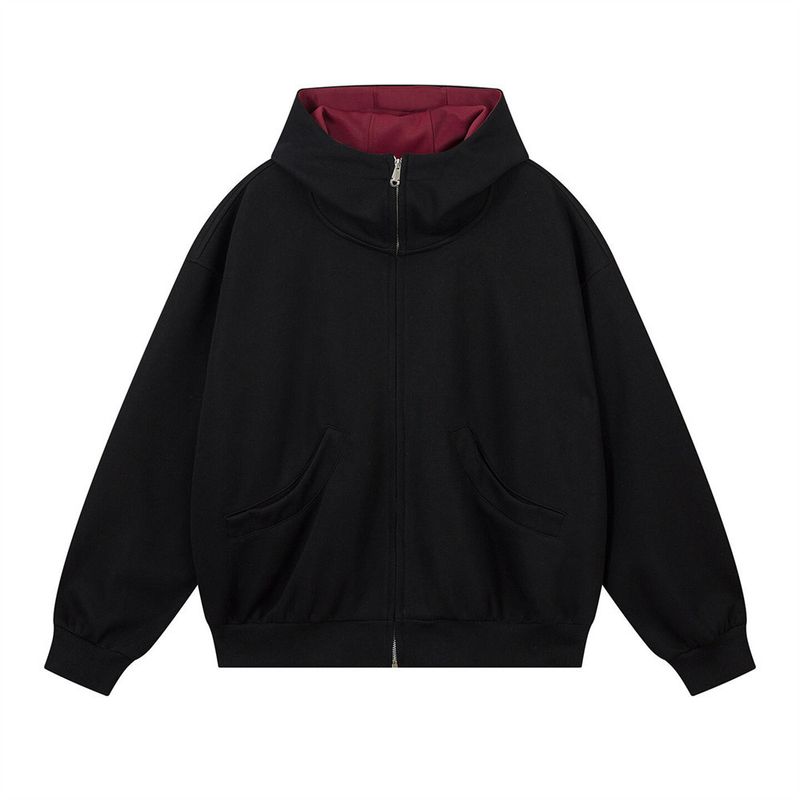 Felpa con cappuccio ampia e tinta unita del marchio Vibe Trendy, autunno inverno, semplice e versatile, giacca cardigan con cerniera da uomo_voghion.com