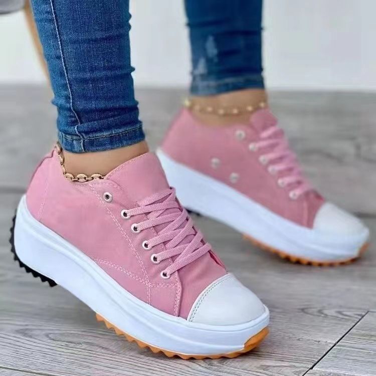 Chaussures simples décontractées en toile pour femmes, chaussures basses en toile de couleur unie pour femmes de grande taille_voghion.com