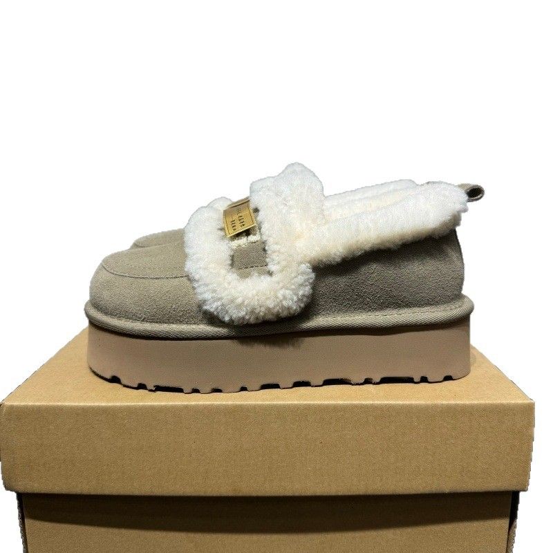 SF Express versandkostenfrei Dicke Sohle, Frottee-bestickte Schuhe, Winter 2025, Neuer Stil, Sangpo-Schafsfell, integriert, verdickt_voghion.com