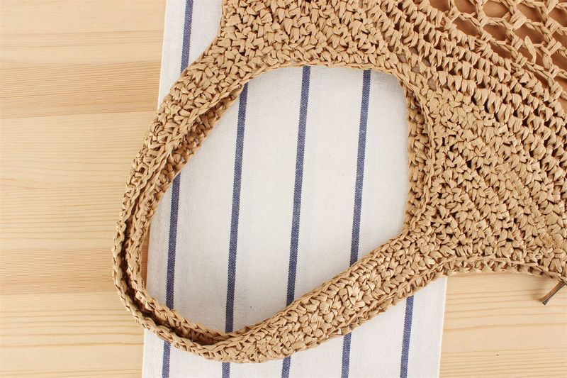 Semplice borsa di paglia in corda di carta cava, borsa a tracolla moda casual all-in-one, borsa per pendolari di grande capacità_voghion.com