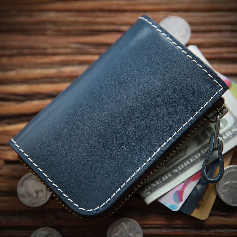 Handgefertigte italienische pflanzlich gegerbte Herren-Geldbörse aus echtem Leder, erste Schicht Rindsleder, kurze kleine Geldbörse mit Reißverschluss_voghion.com