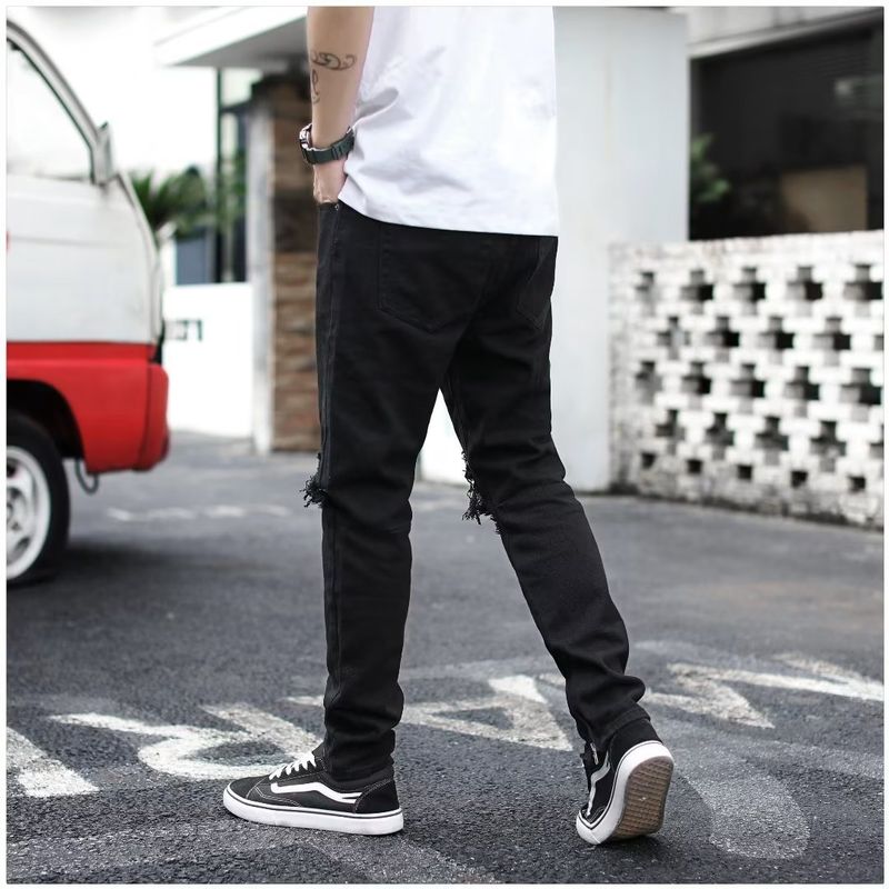 FOG Style High Street Zerrissene Lange Hosen Slim Fit Kleine Bein INS Jeans Trendy Männer_voghion.com