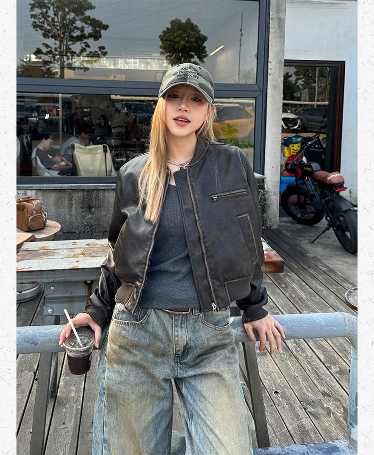 Veste de moto courte en cuir américain vintage fabriquée à la main pour femme, nouveau manteau Melad à manches longues, haut polyvalent_voghion.com