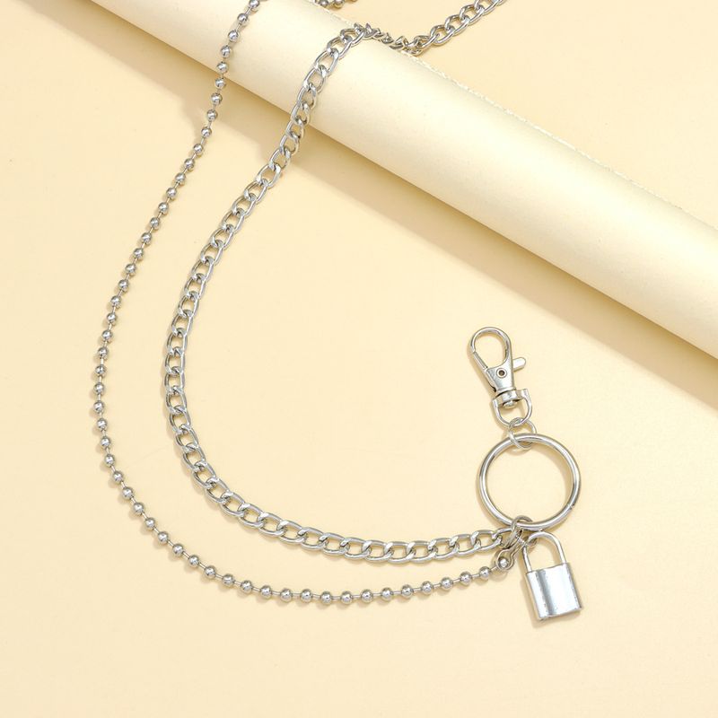 Fashionable Hip-hop Double-layer Pants Chain With Five Pointed Star Square Lock Pendant, Versatile Street Style, Unisex,_voghion.com