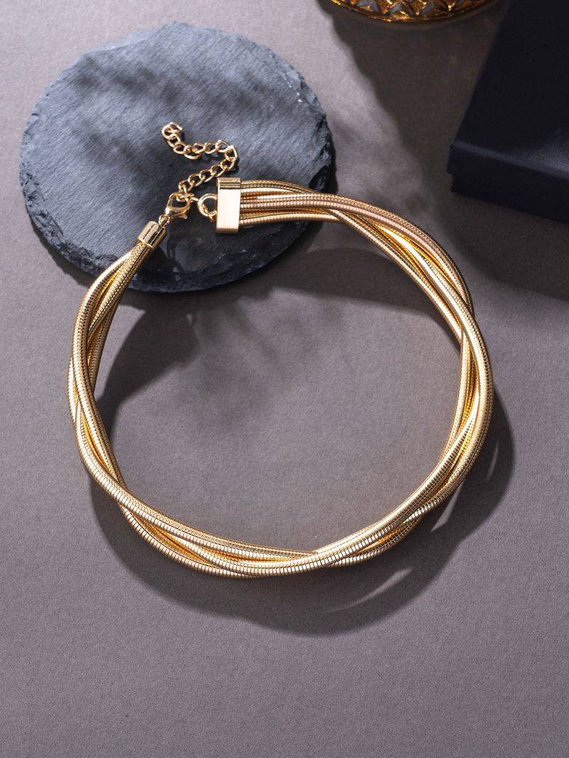Collier minimaliste en os de serpent – Collier ras du cou élégant en métal superposé en forme de U pour femme, couleurs or/argent/mixtes_voghion.com