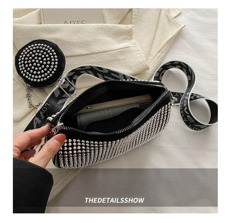 Modische Damentasche schlichten Strass-Intarsien, modieuze Umhängetasche mit een Schulter, trendy Handtasche für_voghion.com